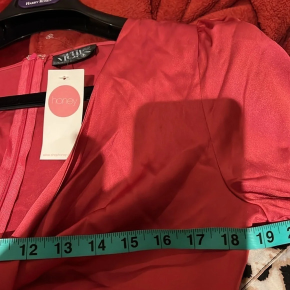 Honey Metallic Fushia pink Mini party long sleeve dress Sz 12 - Picture 6 of 16